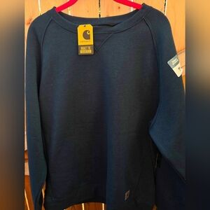 Women's Carhartt Relax Fit crew neck sweatshirt w/arm logo XXL, Beautiful blue